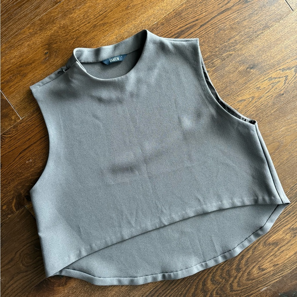 Vintage cropped asymmetric top — charcoal grey; Small, excellent condition